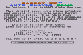 Parrot II Auto-Player Demo atari screenshot