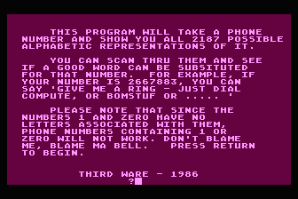 Phone Words atari screenshot