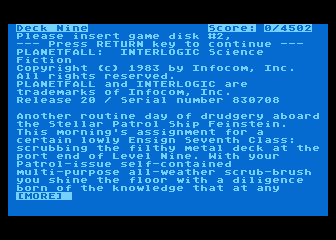 Planetfall atari screenshot
