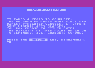 Program for Vocational Seminar atari screenshot