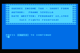 Quebec Income Tax - Short Form atari screenshot