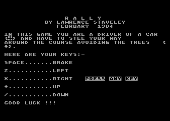 Rally atari screenshot