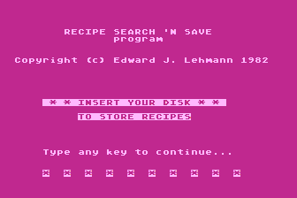 Recipe Search'n Save atari screenshot