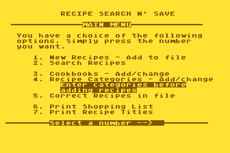 Recipe Search'n Save atari screenshot