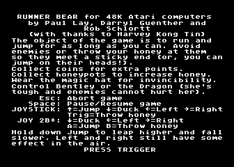 Runner Bear atari screenshot
