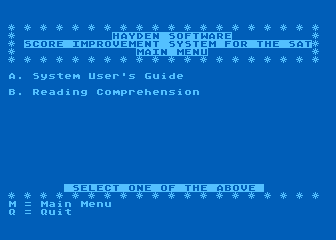 Score Improvement System for the SAT - Reading Comprehension atari screenshot