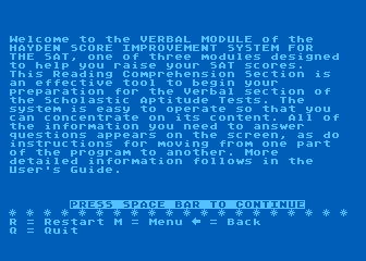 Score Improvement System for the SAT - Reading Comprehension atari screenshot