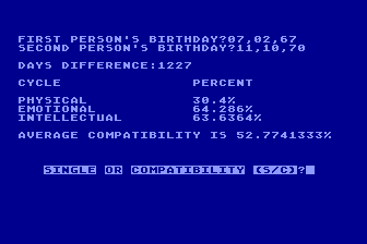 Single / Double Biorhythm Calculations atari screenshot