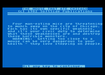 SoftSide Adventure No. 15 - The Mouse That Ate Chicago atari screenshot