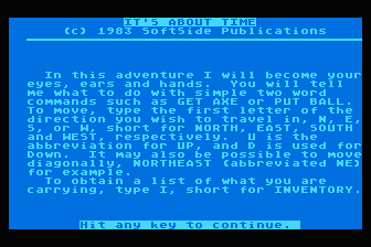 SoftSide Adventure Series - It's about Time atari screenshot