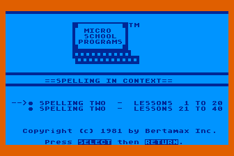 Spelling in Context - Level 2 atari screenshot