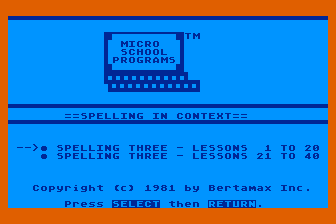 Spelling in Context - Level 3 atari screenshot