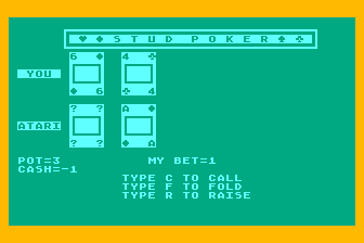 Stud Poker atari screenshot