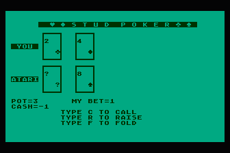 Stud Poker atari screenshot
