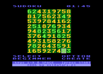Sudoku atari screenshot