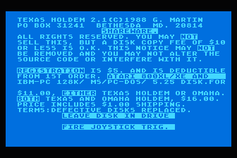 Texas Holdem Poker atari screenshot