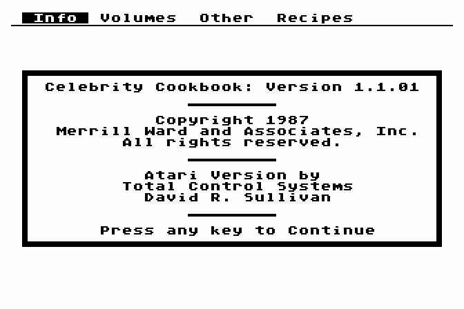 Celebrity Cookbook - Volume 1 (The) atari screenshot