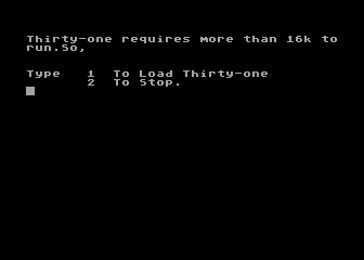 Thirty-One atari screenshot
