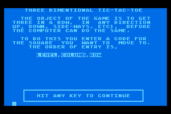 Three-D Tic-Tac-Toe atari screenshot