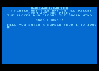 Three Pile Nim atari screenshot