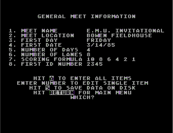 EMU Track Meet Database atari screenshot