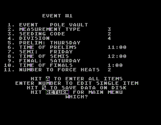 EMU Track Meet Database atari screenshot