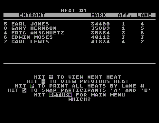 EMU Track Meet Database atari screenshot