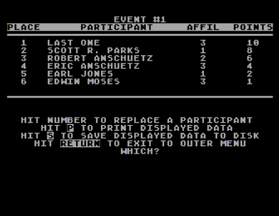 EMU Track Meet Database atari screenshot