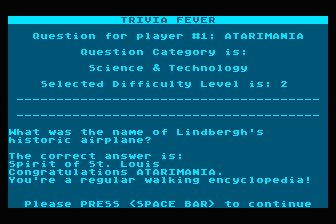 Trivia Fever atari screenshot