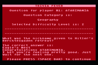 Trivia Fever atari screenshot