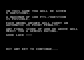 Trivia Unlimited atari screenshot