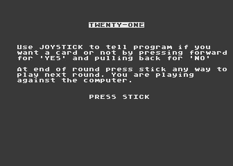 Twenty-One atari screenshot