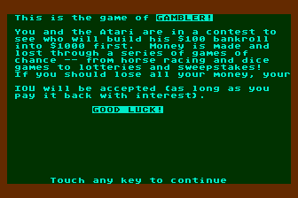 Uncle Bob's Gambling Hall atari screenshot