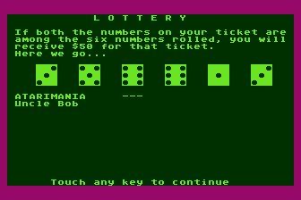 Uncle Bob's Gambling Hall atari screenshot