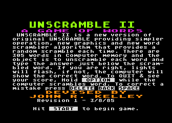 Unscramble II atari screenshot