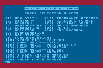 Video Title Editor atari screenshot