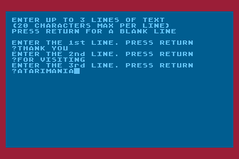 Video Title Editor atari screenshot