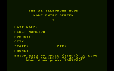 XE Telephone Book (The) atari screenshot