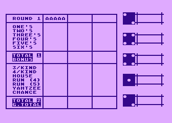Yahtzee atari screenshot