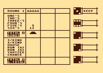 Yahtzee atari screenshot