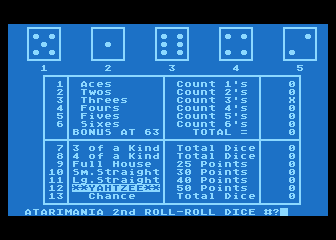 Yahtzee atari screenshot