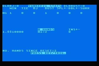 Yankee 21 Custom Blackjack atari screenshot