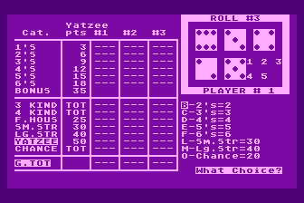 Yatzee atari screenshot