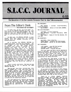 San Leandro Computer Club Journal — June 1985