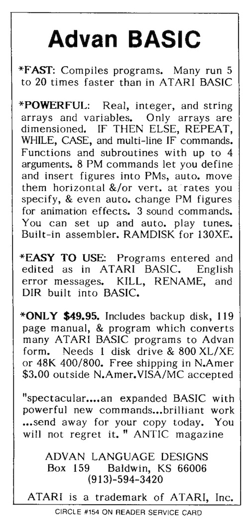 Advan BASIC *FAST: Compiles programs. · 1986