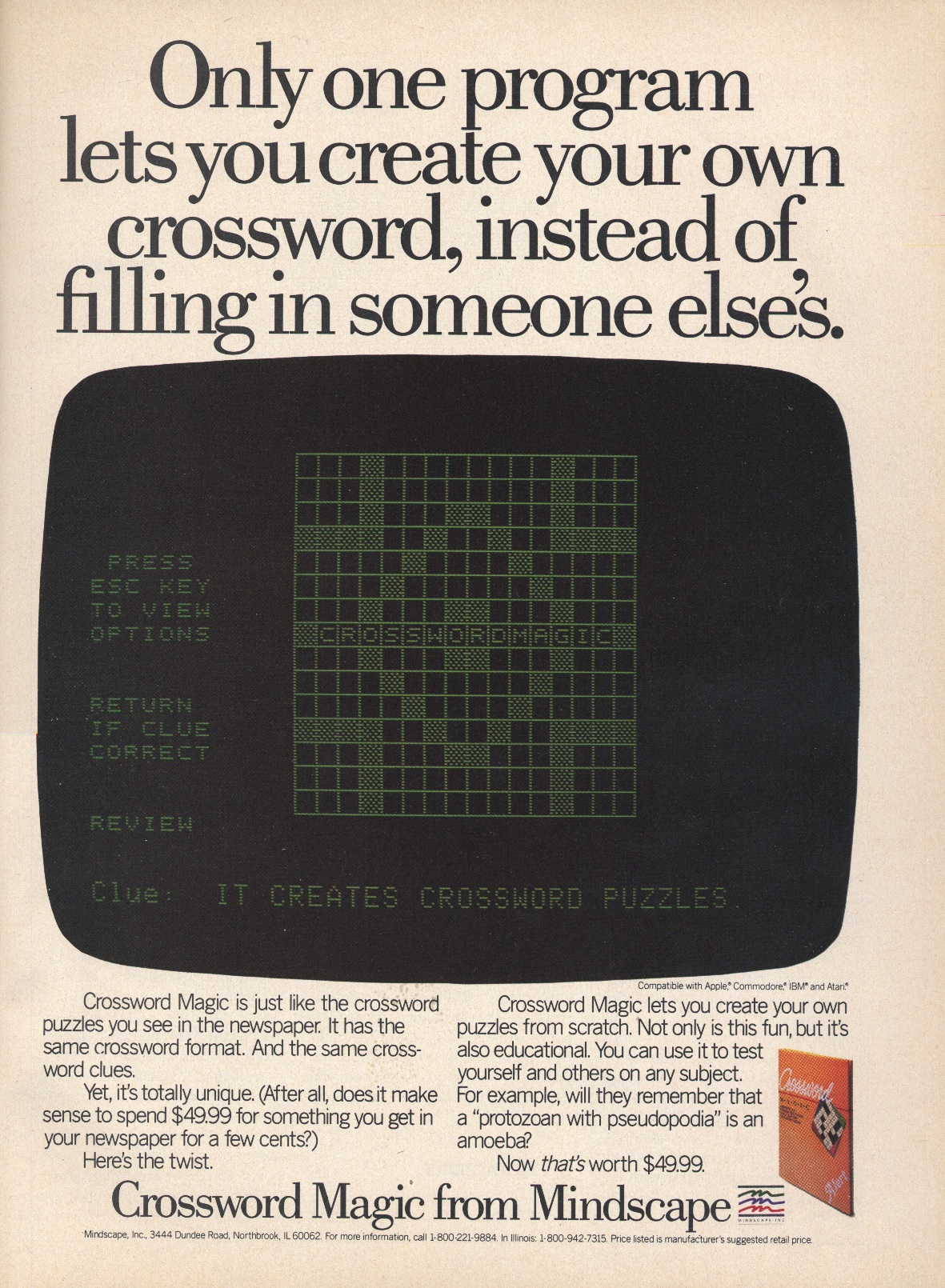 Only ONe program lets you create your own crossword · 1985