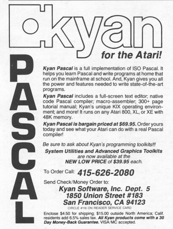 Kyan Pascal for the Atari! · 1987