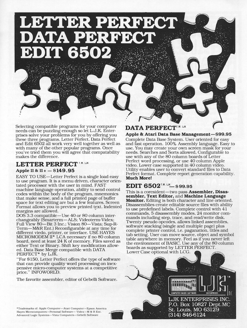 Letter Perfect Data Perfect Edit 6502 · 1982