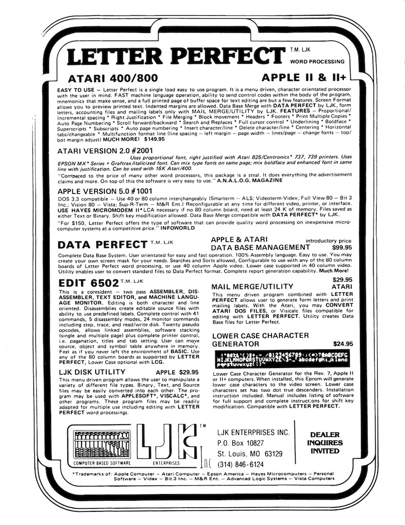 Letter Perfect Word Processing · 1982