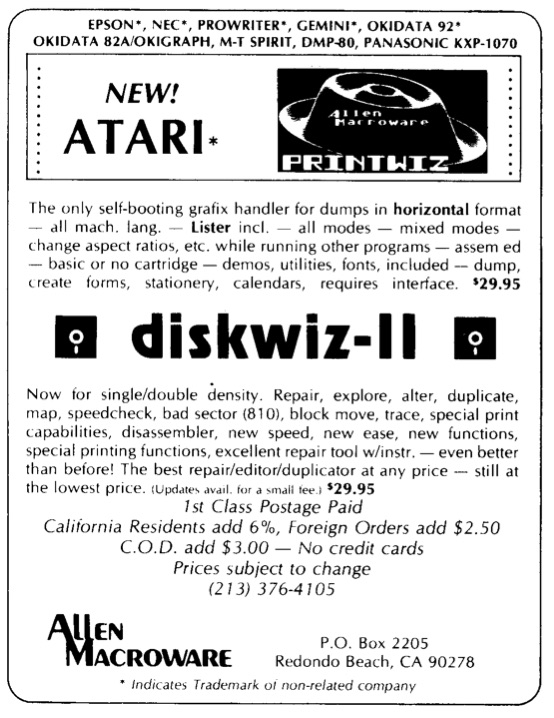 New! Atari Allan Macroware_Printwiz · 1984
